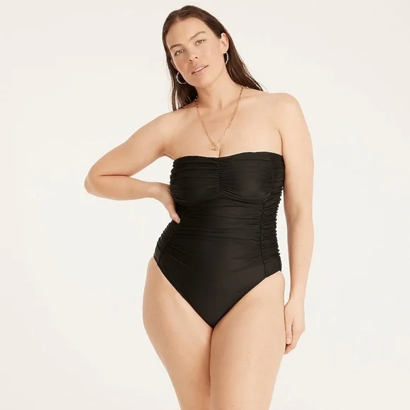 New JCREW Size 6 Ruched Tie-Shoulder One-piece in Navy - Picture 2 of 4